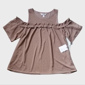 NWT LC Lauren Conrad Women's SMALL Ruffle Trim Cold Shoulder Blouse